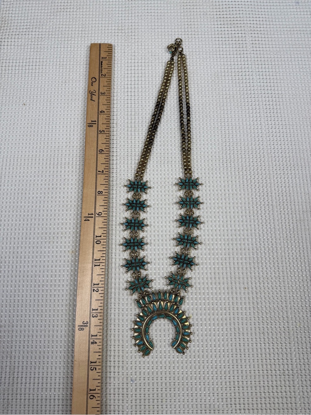 Faux Turquoise Statement Pendant Necklace - Squash Blossom Style - Picture 15 of 16